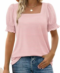 Casual Ruffle Trim Sleeve Square Neck Top UN7