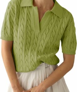 Solid Lapel V Neck Tee UN48