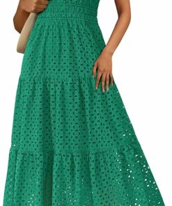 V Neck Hollow Out Eyelet Dress UN21